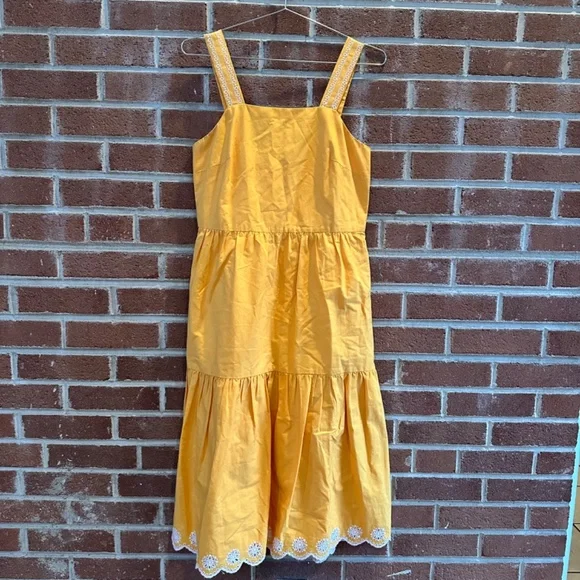 J. Crew Embroidered Scalloped Tiered Midi Dress 0 Marigold - Picture 14 of 14